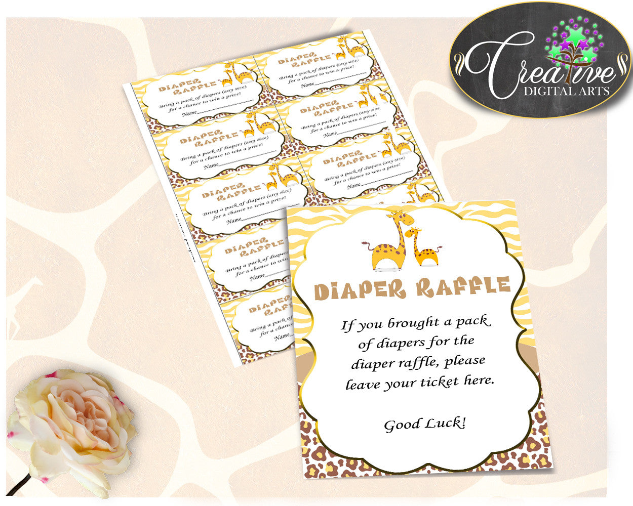 Giraffe Baby Shower DIAPER RAFFLE insert ticket printable, boy or girl baby shower, Digital File Jpg Pdf, instant download - sa001