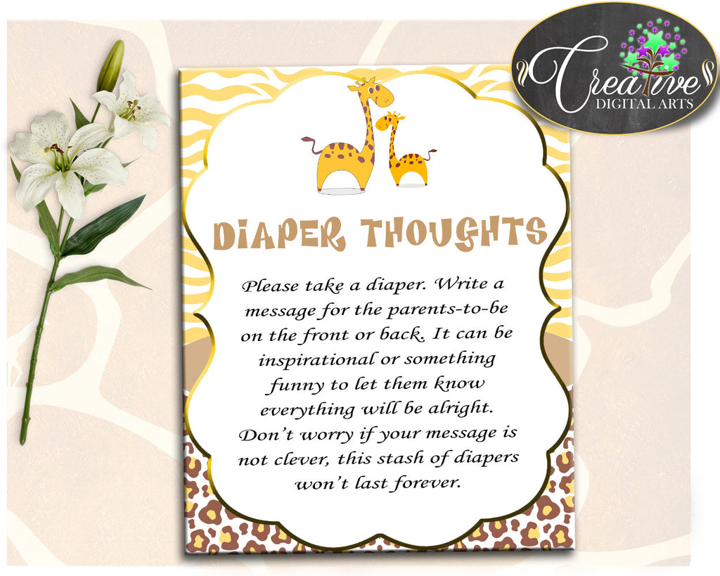 Giraffe Baby Shower DIAPER THOUGHTS game activity printable, girl or boy baby shower, digital file Jpg Pdf, instant download - sa001