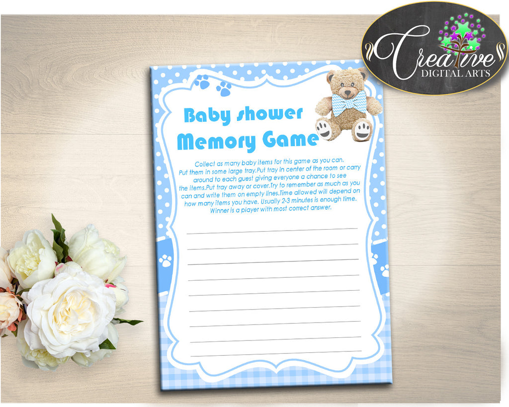Boy Baby Shower MEMORY game, teddy bear memory game, boy baby shower printables, digital file, Jpg Pdf, instant download - tb001