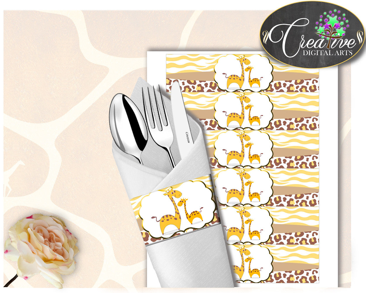 Giraffe Baby Shower NAPKIN RINGS for boy or girl baby shower printable, gender neutral, digital file, Jpg Pdf, instant download - sa001