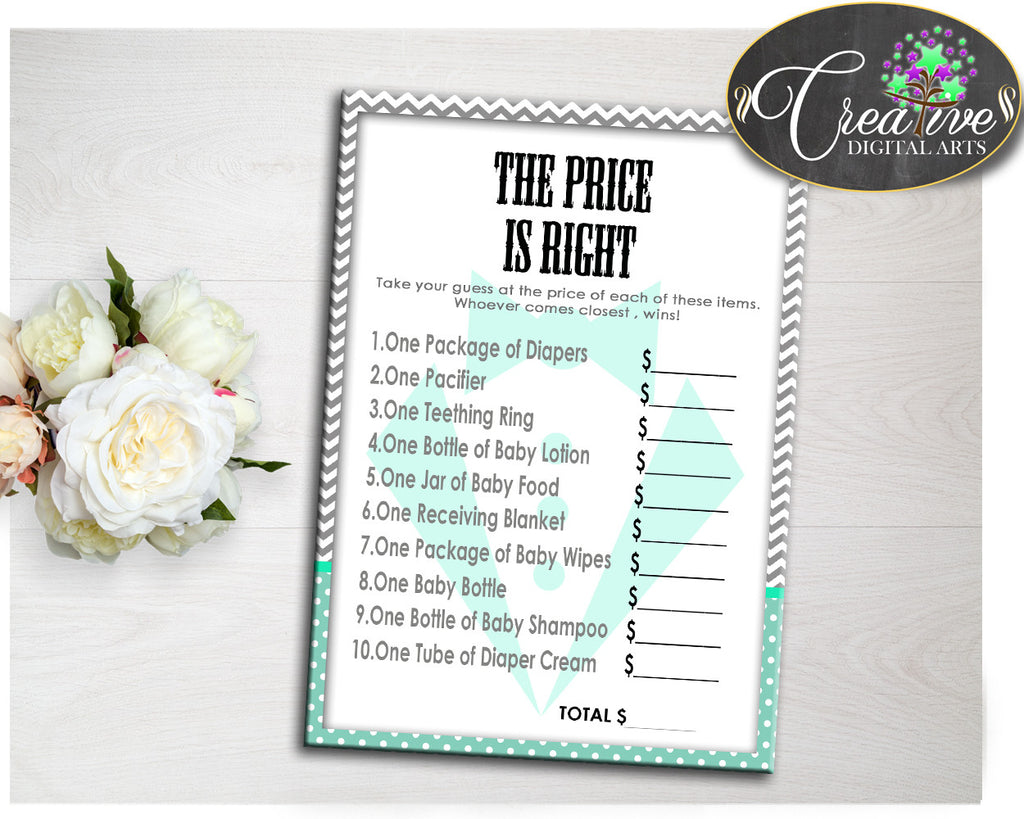 Baby Shower Boy Little Man PRICE IS RIGHT game gentleman mint green gray theme printable, digital files Jpg Pdf, instant download - lm001