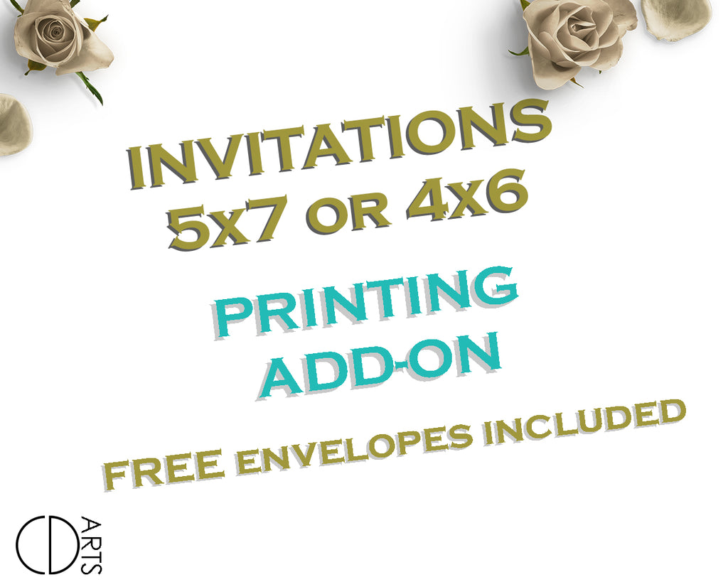 Professionally printed invitations with white envelopes and free shipping - Add On listing for printed 5x7" or 4x6" invitations