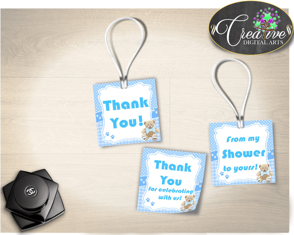 Teddy Bear THANK YOU favor tags printable, blue party thank you tags, baby shower rectangle tags, digital, Jpg Pdf, instant download - tb001