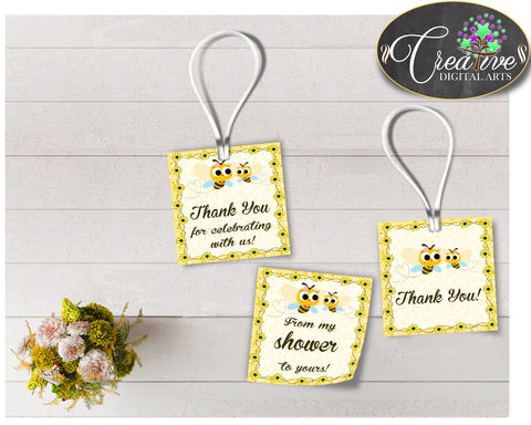 Baby shower THANK YOU favor tags printable with yellow bees for boys and girls, digital files, instant download - bee01