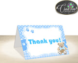 Teddy Bear Baby shower THANK YOU card blue printable, boy baby shower, party thank you, digital files jpg pdf, instant download - tb001