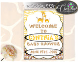 Giraffe Baby Shower WELCOME sign editable, boy or girl baby shower in brown yellow theme printable, digital files, instant download - sa001