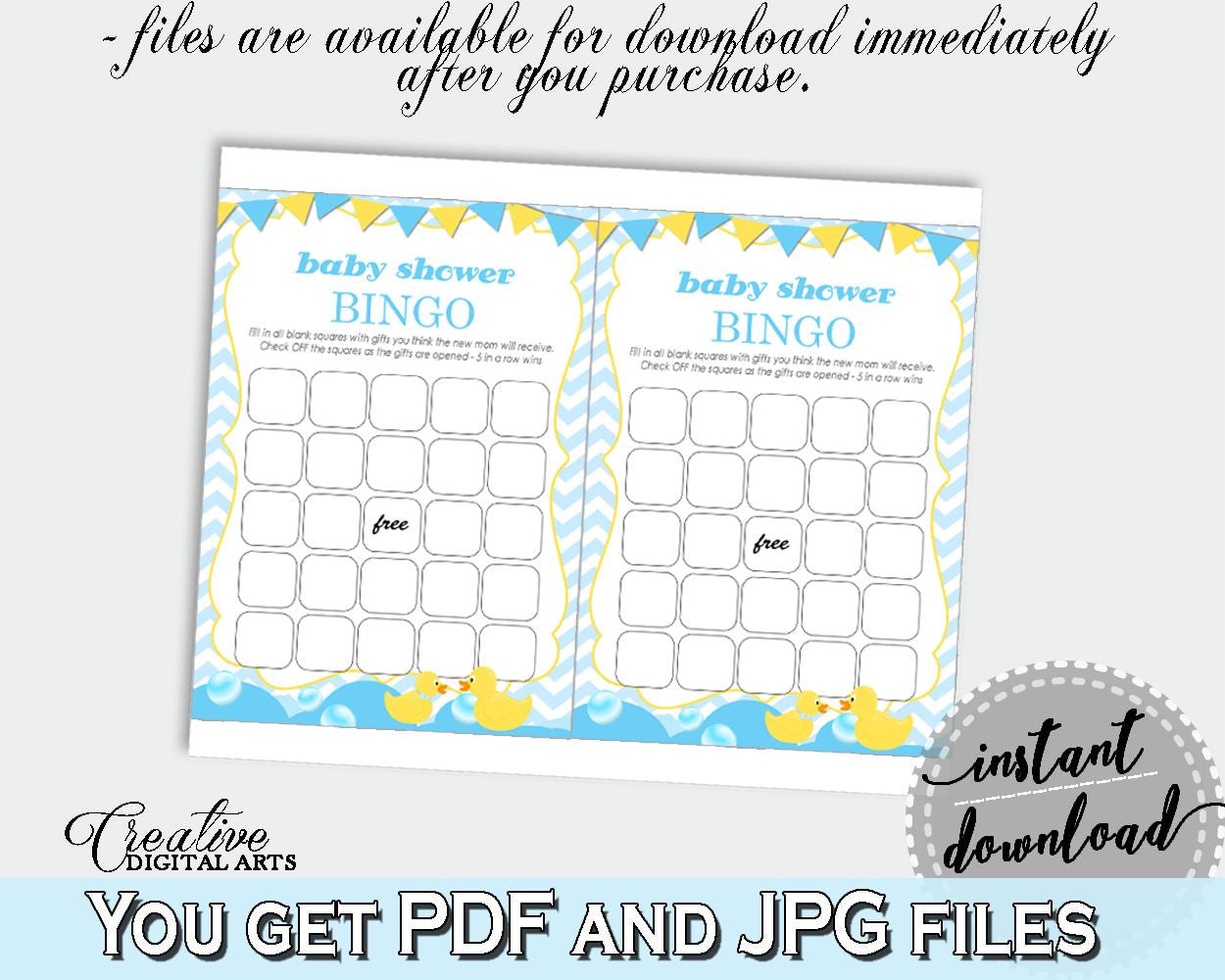 Rubber Ducky Baby Shower Purple Write Down Gifts Empty Bingo Cards BINGO GIFT GAME, Paper Supplies, Printable Files - rd002 - Digital Product