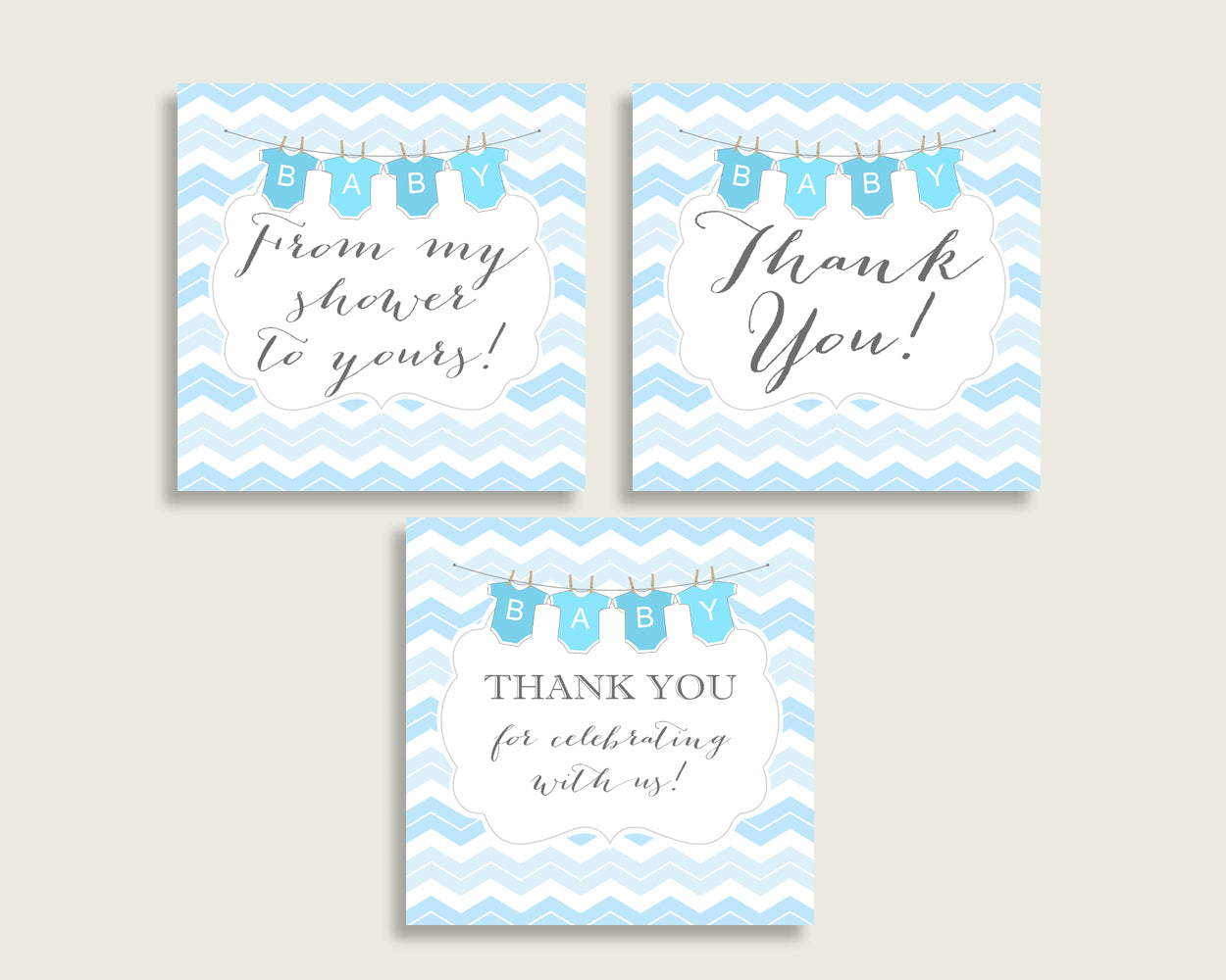 Chevron Baby Shower Square Thank You Tags 2 inch Printable, Blue White Boy Shower Gift Tags, Hang Tags Labels, Instant Download cbl01