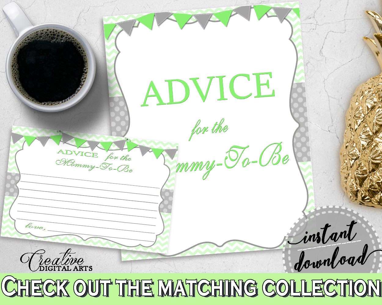 Advice For The Mommy To Be and Advice For The New Parents baby shower activities in chevron green theme, Jpg Pdf, instant download - cgr01