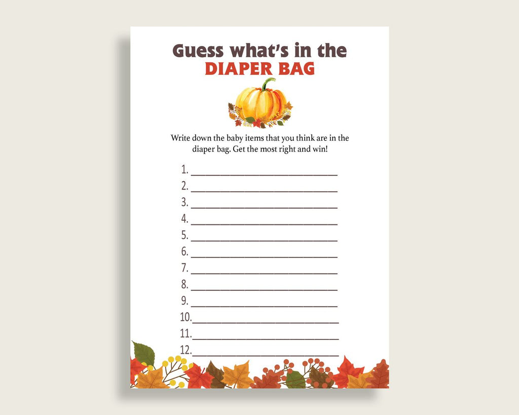 What's In The Diaper Bag Baby Shower What's In The Diaper Bag Fall Baby Shower What's In The Diaper Bag Baby Shower Pumpkin What's In BPK3D - Digital Product