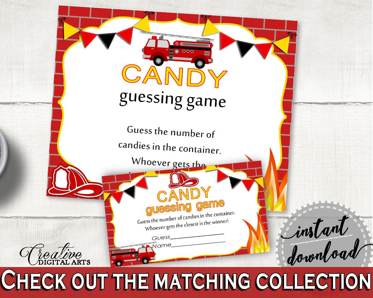 Candy Guessing Baby Shower Candy Guessing Fireman Baby Shower Candy Guessing Red Yellow Baby Shower Fireman Candy Guessing prints, pdf LUWX6 - Digital Product