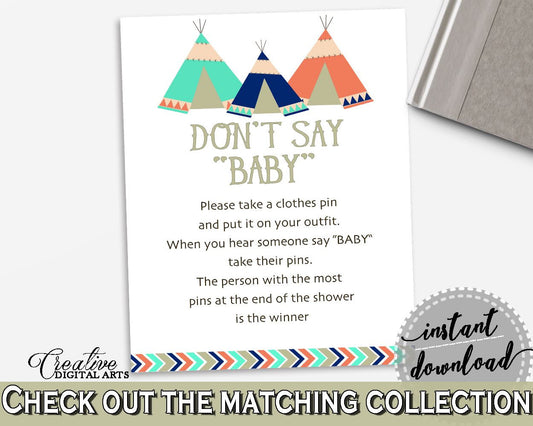 Dont Say Baby Baby Shower Dont Say Baby Tribal Teepee Baby Shower Dont Say Baby Baby Shower Tribal Teepee Dont Say Baby Green Navy - KS6AW - Digital Product