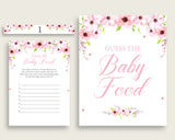 Pink Green Flower Blush Guess The Baby Food Game Printable, Girl Baby Shower Food Guessing Game Activity, Instant Download, Watercolor VH1KL