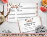 Antlers Flowers Bohemian Bridal Shower Recipe For The Bride To Be in Gray and Pink, shower recipe cards, printable files, prints - MVR4R - Digital Product