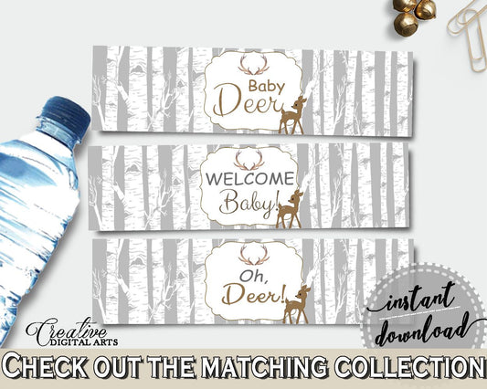 Bottle Labels Baby Shower Bottle Labels Deer Baby Shower Bottle Labels Baby Shower Deer Bottle Labels Gray Brown party stuff - Z20R3 - Digital Product