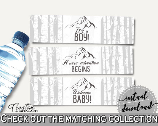 Bottle Labels Baby Shower Bottle Labels Adventure Mountain Baby Shower Bottle Labels Gray White Baby Shower Adventure Mountain Bottle S67CJ - Digital Product