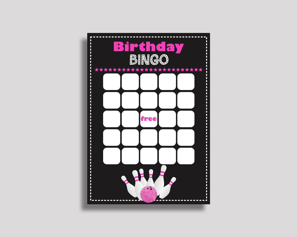 Bowling Bingo Game Cards, Bowling Birthday Game, Printable Pink Black Bingo Prefilled, Numbered Bingo 60 Cards, Bingo Girl, WYP5V