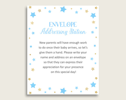 Blue Gold Baby Shower Address Sign Printable, Stars Envelope Station Sign, Envelope Addressing Baby Shower Boy, Little Star bsr01