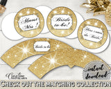 Gold And Yellow Glittering Gold Bridal Shower Theme: Cupcake Toppers And Wrappers - bridal decoration, party planning, party stuff - JTD7P - Digital Product