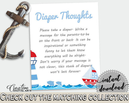 Diaper Thoughts Baby Shower Diaper Thoughts Nautical Baby Shower Diaper Thoughts Baby Shower Nautical Diaper Thoughts Blue Red DHTQT - Digital Product