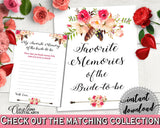 Bohemian Flowers Bridal Shower Favorite Memories Of The Bride To Be in Pink And Red, memory cards, stylish bridal, party planning - 06D7T - Digital Product