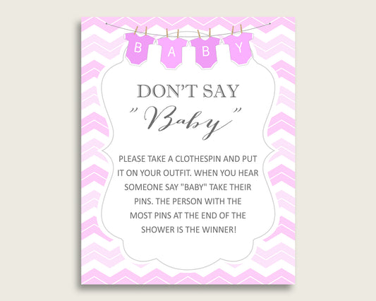 Pink White Don't Say Baby Printable Game, Girl Baby Shower Chevron Game Sign, Instant Download, 8x10, Popular Zig Zag Theme cp001