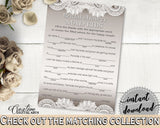 Mad Libs Game in Traditional Lace Bridal Shower Brown And Silver Theme, adjective, linen bridal, printable files, customizable files - Z2DRE - Digital Product