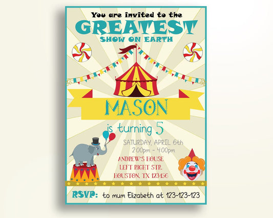 Circus Birthday Invitation Circus Birthday Party Invitation Circus Birthday Party Circus Invitation Boy Girl carnival theme 5DWBQ - Digital Product