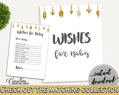 Wishes Baby Shower Wishes Gold Arrows Baby Shower Wishes Baby Shower Gold Arrows Wishes Gold White prints - I60OO - Digital Product