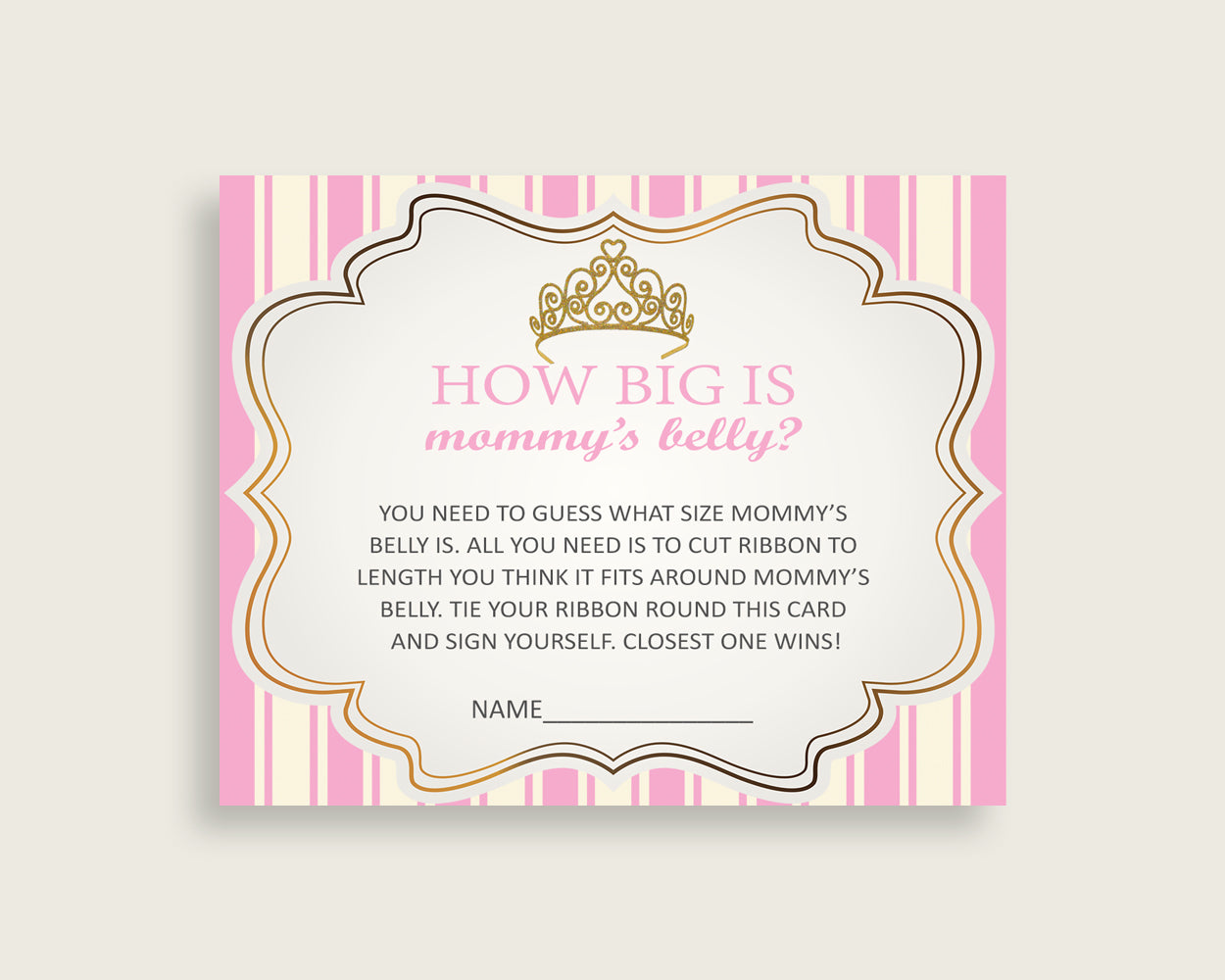 Pink Gold How Big Is Mommy's Belly Game, Royal Princess Baby Shower Girl, Guess Mommys Belly Size, Mommy Tummy Game, Instant Download, rp002