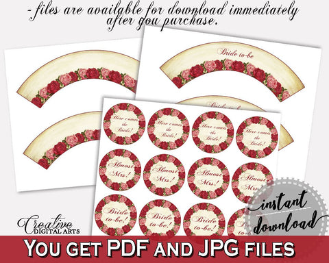 Cupcake Toppers And Wrappers Bridal Shower Cupcake Toppers And Wrappers Vintage Bridal Shower Cupcake Toppers And Wrappers Bridal XBJK2 - Digital Product