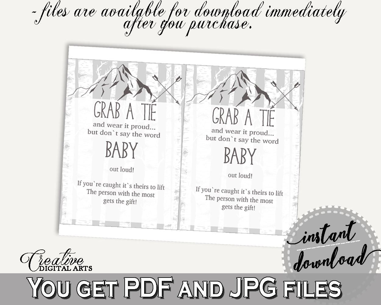 Grab A Tie Baby Shower Grab A Tie Adventure Mountain Baby Shower Grab A Tie Gray White Baby Shower Adventure Mountain Grab A Tie S67CJ - Digital Product