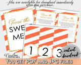 Baby shower GUESS the SWEET MESS game cards tents and sign with orange striped theme, glitter gold, Jpg Pdf, instant download - bs003