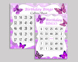 Butterfly Bingo Cards Butterfly Bingo Game Butterfly Birthday Bingo Cards Purple White Bingo 60 Cards Girl OHI62