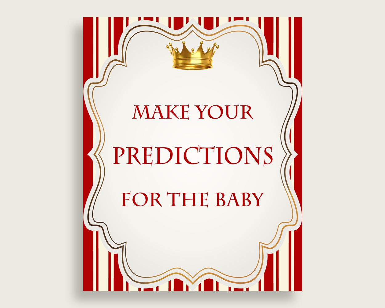 Prince Baby Shower Prediction Cards & Sign Printable, Red Gold Baby Prediction Game Boy, Instant Download, Most Popular Cute Theme 92EDX