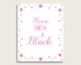 Pink Gold Please Sign A Block Sign and Decoarate A Block Sign Printables, Twinkle Star Girl Baby Shower Decor, Instant Download, bsg01