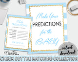 PREDICTIONS FOR BABY printable activity sign and cards for baby shower with blue and white stripes theme, instant download - bs002