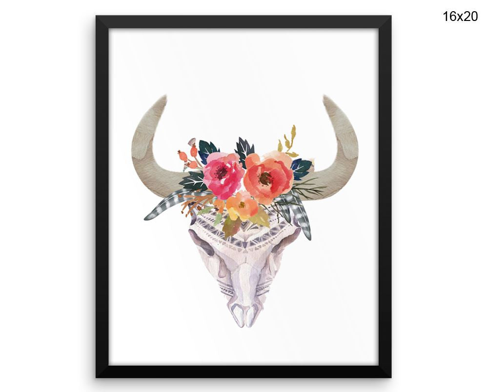 Bull Skull Print, Beautiful Wall Art with Frame and Canvas options available  Decor