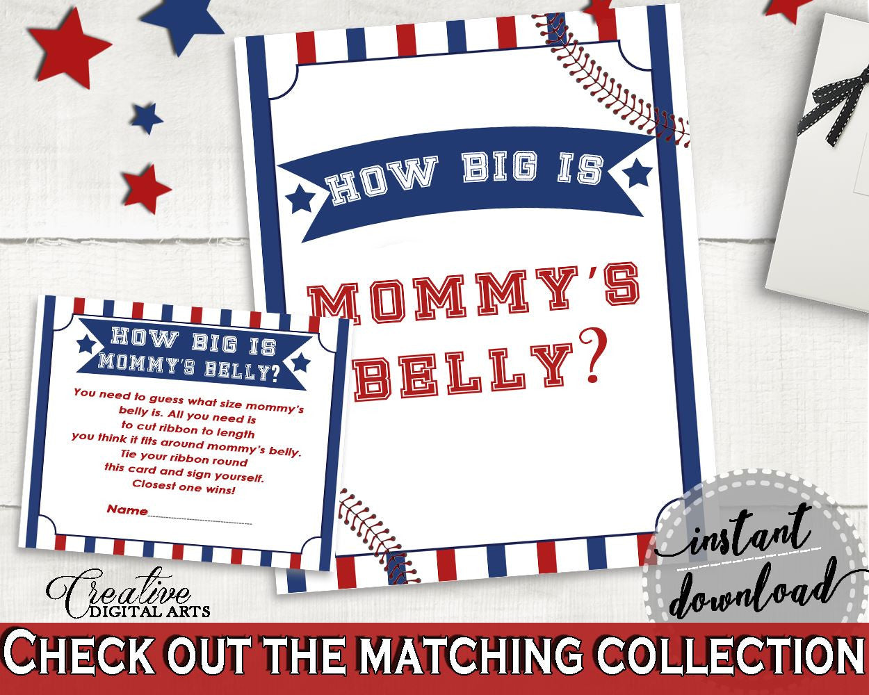 Mommy's Belly Baby Shower Mommy's Belly Baseball Baby Shower Mommy's Belly Baby Shower Baseball Mommy's Belly Blue Red party ideas YKN4H - Digital Product