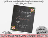 Chalkboard Flowers Bridal Shower Days Until I Do in Black And Pink, wedding signage, chalk floral bridal, party planning, party plan - RBZRX - Digital Product