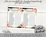 How Well Do You Know The Bride To Be in Flower Bouquet Black Stripes Bridal Shower Black And Gold Theme, who knows game, prints - QMK20 - Digital Product