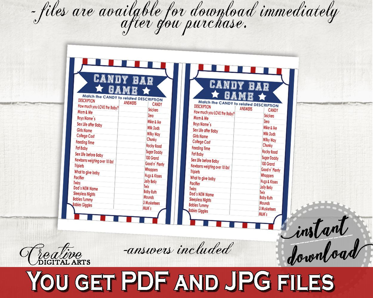 Candy Bar Game Baby Shower Candy Bar Game Baseball Baby Shower Candy Bar Game Baby Shower Baseball Candy Bar Game Blue Red printable - YKN4H - Digital Product