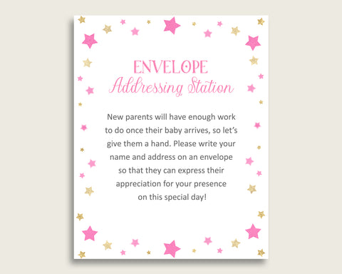 Pink Gold Baby Shower Address Sign Printable, Twinkle Star Envelope Station Sign, Envelope Addressing Baby Shower Girl, Cute Stars bsg01