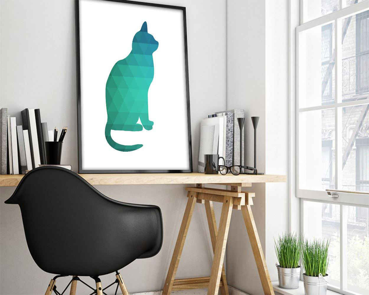 Wall Decor Cat Printable Geometric Prints Cat Sign Geometric Living Room Art Geometric Living Room Print Cat Printable Art Cat geometric art - Digital Download