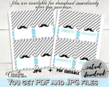 Food Tents, Baby Shower Food Tents, Mustache Baby Shower Food Tents, Baby Shower Mustache Food Tents Blue Gray printable files - 9P2QW - Digital Product