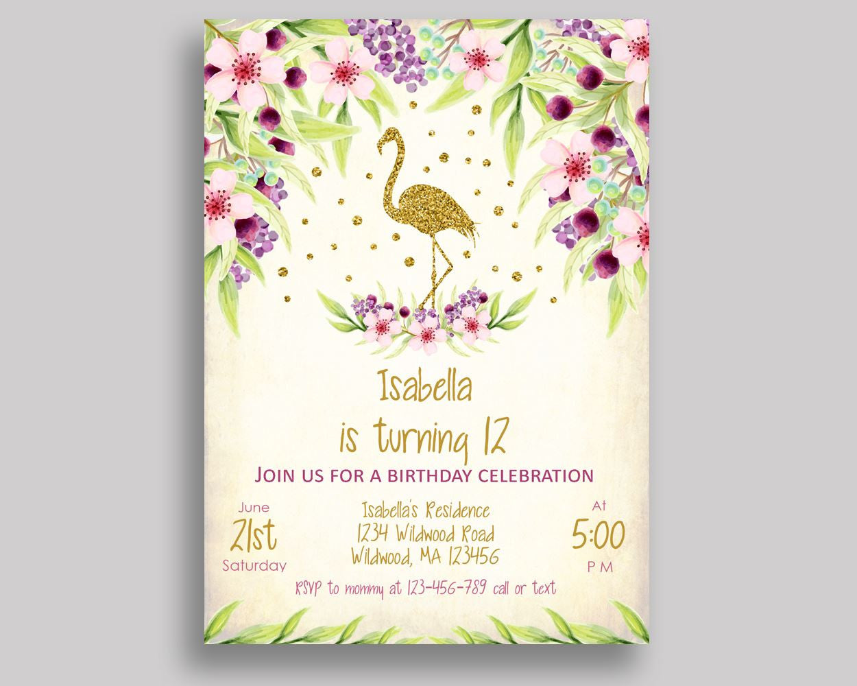 Flamingo Birthday Invitation Glitter Birthday Party Invitation Flamingo Birthday Party Glitter Invitation Girl pdf editable invite P3SIV - Digital Product