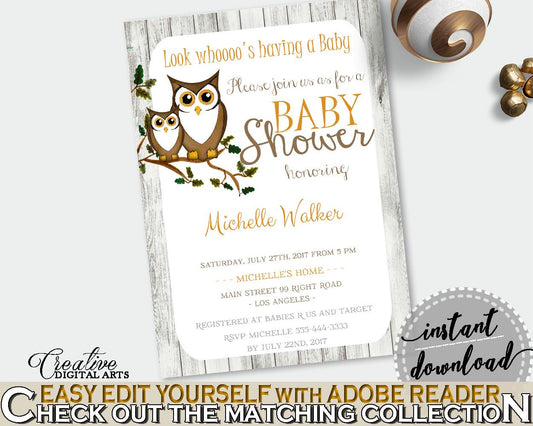 Invitation Baby Shower Invitation Owl Baby Shower Invitation Baby Shower Owl Invitation Gray Brown party theme, customizable files 9PUAC - Digital Product