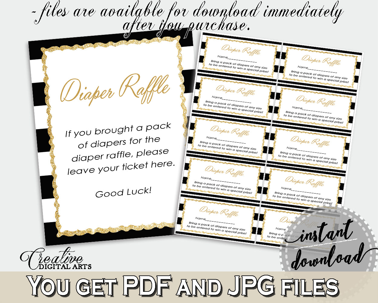 Baby shower DIAPER RAFFLE insert card printable for baby shower with black stripes color theme, digital Jpg Pdf, instant download - bs001