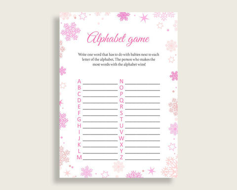 Alphabet Game Baby Shower Abc Game Winter Baby Shower Alphabet Game Baby Shower Girl Abc Game Pink White printables party décor 74RVX - Digital Product