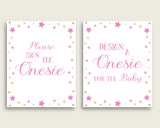 Pink Gold Please Sign The Onesie Sign and Design A Onesie Sign Printables, Twinkle Star Girl Baby Shower Decor, Instant Download, bsg01